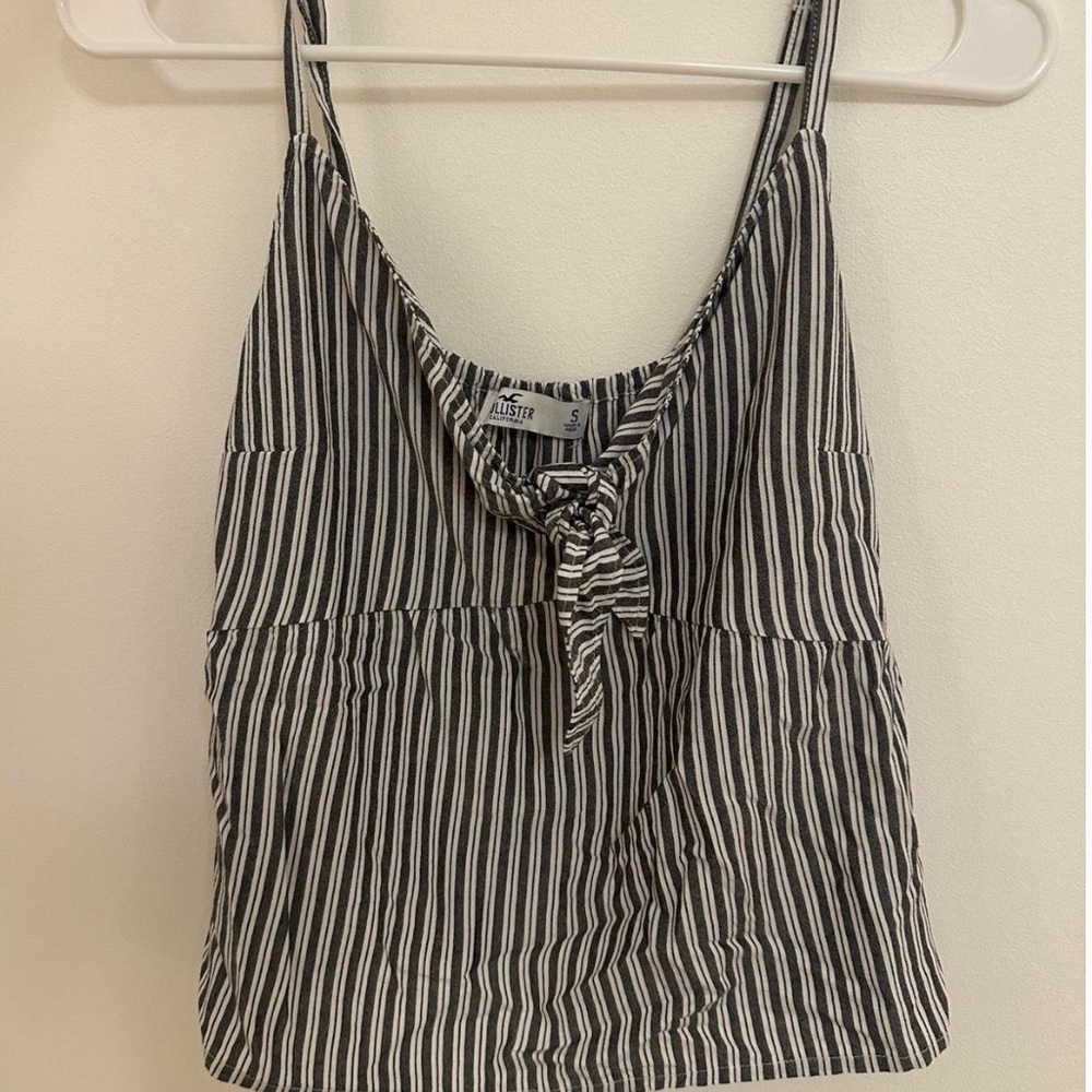 Hollister Black & White Vertical Stripe Tie-Front Camisole